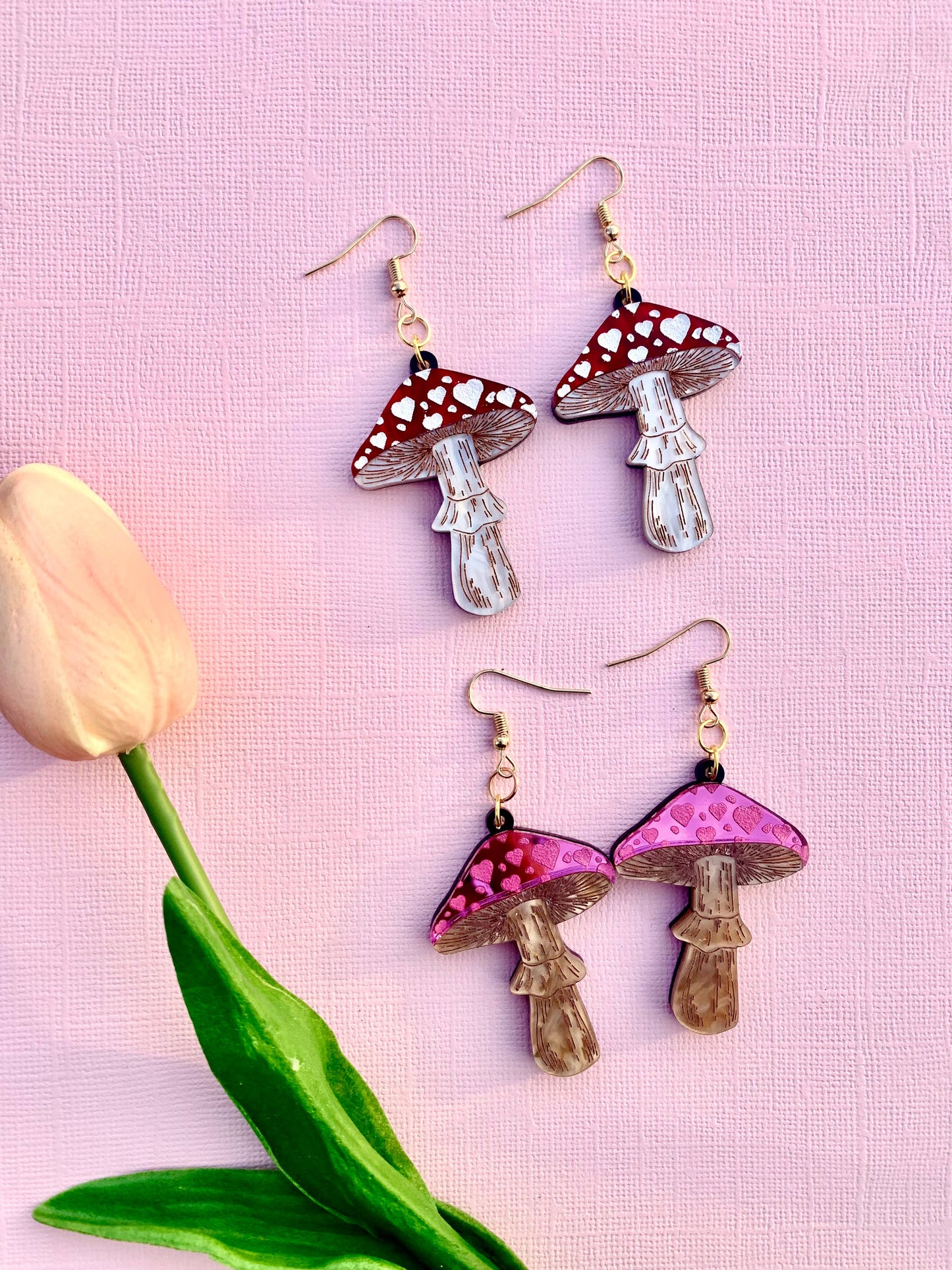 I Love You Very Mushroom Heart Earrings