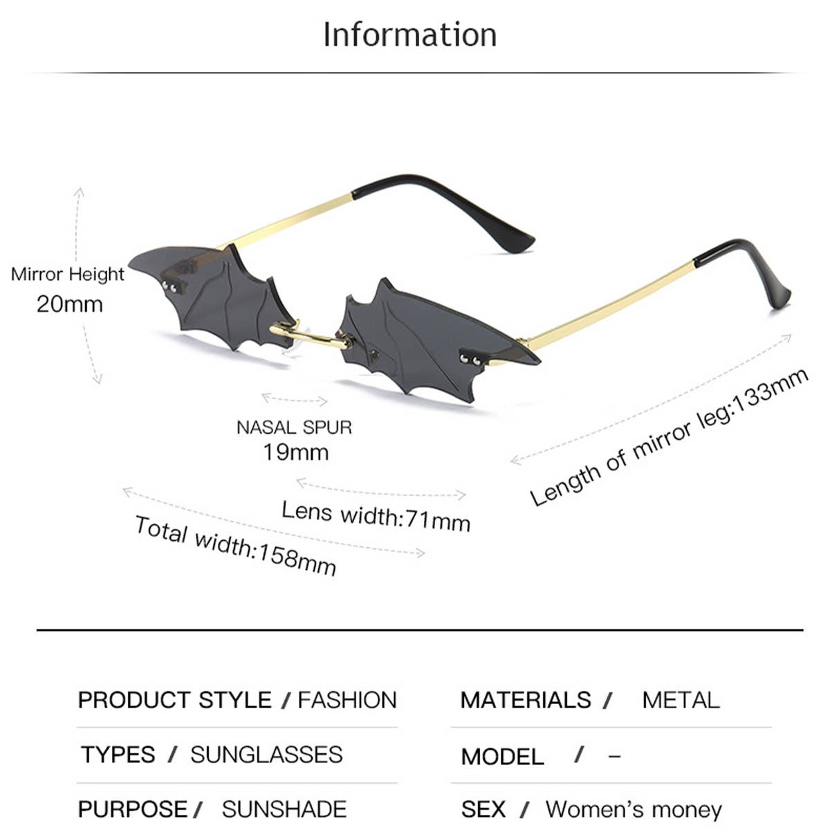Spooky Goth Babe Bat Shape Sunglasses
