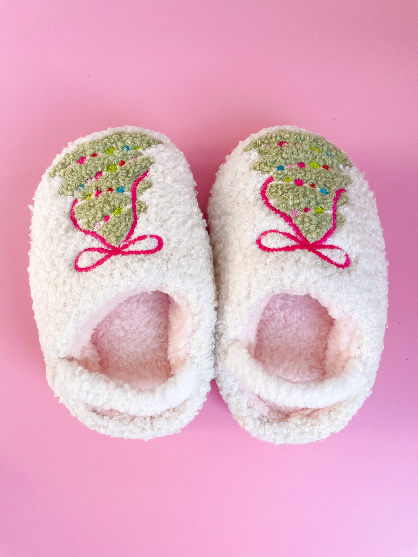 Pink Bow Christmas Tree Slippers Toddler/Kids