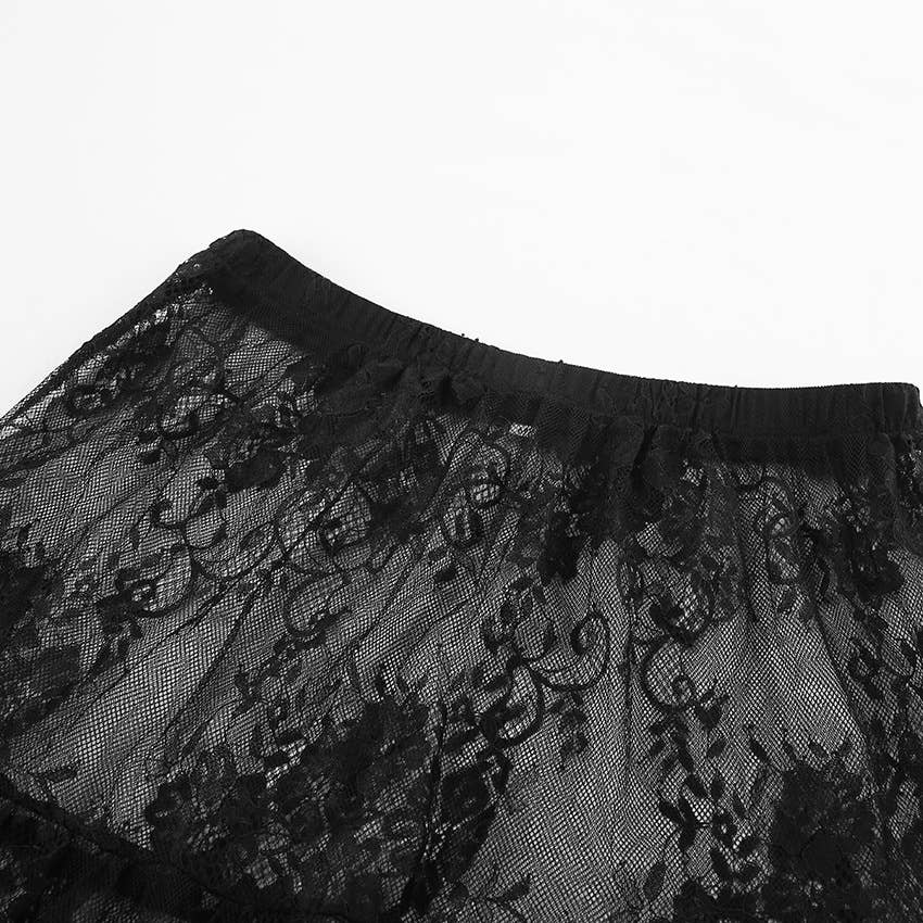 Gothic Mesh Lace High Waist Bustier Maxi Skirt