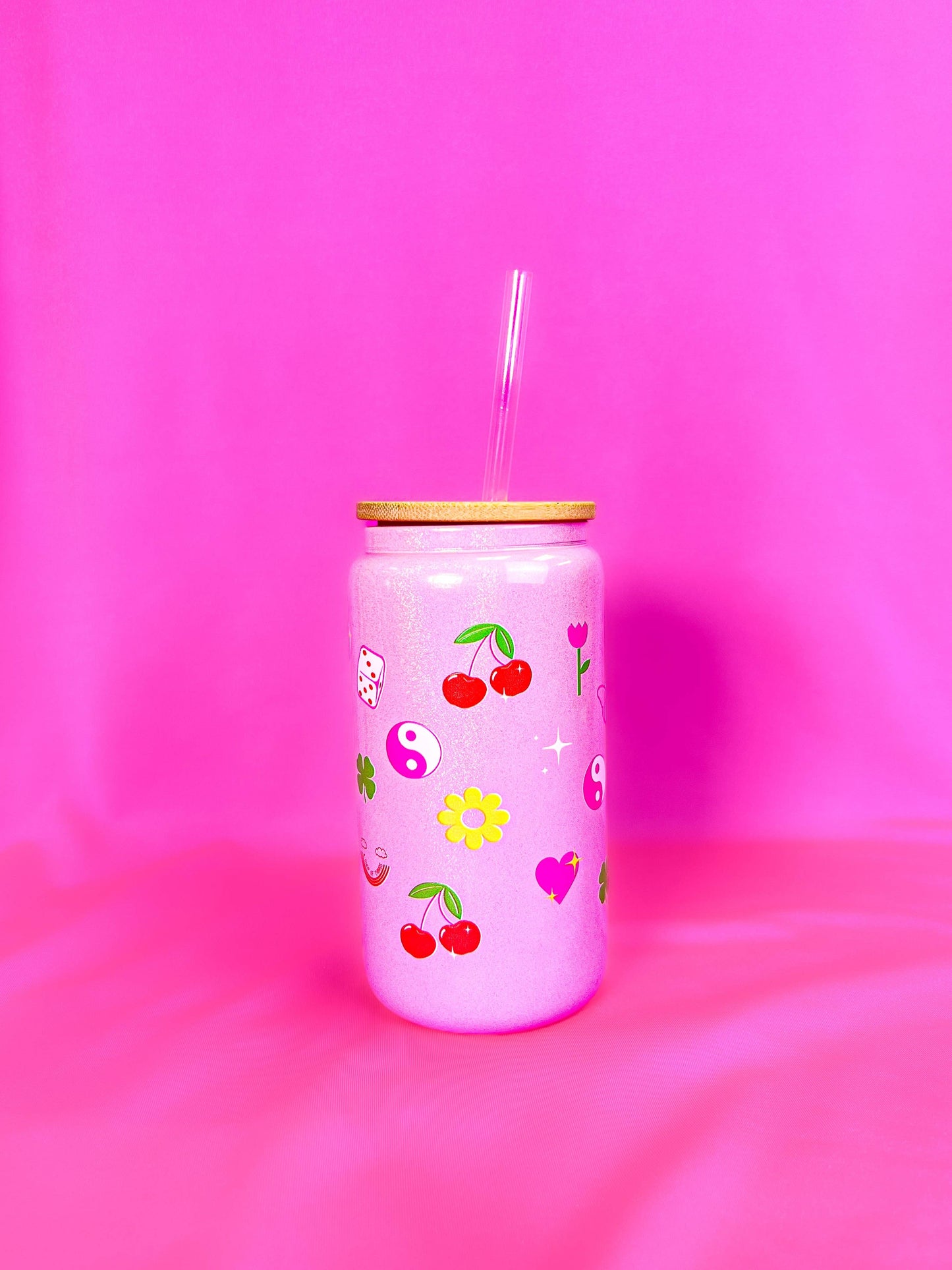 Lucky Charm Pink Glass Tumbler Cup