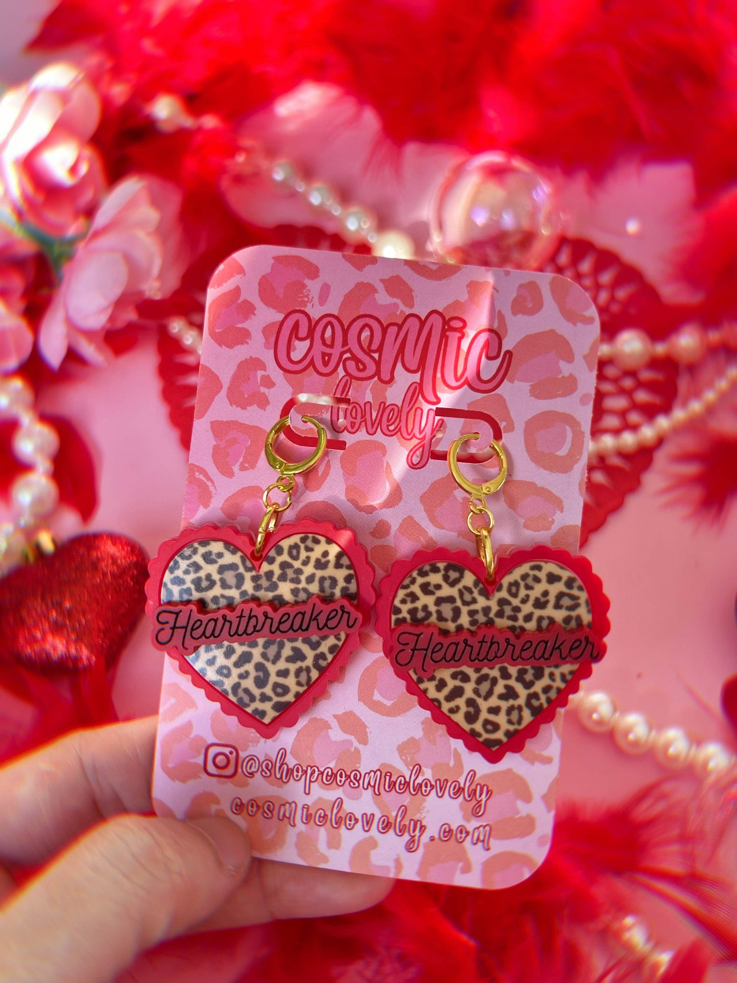 Heartbreaker Leopard Red Heart Earrings