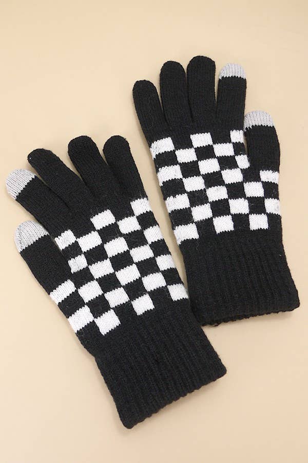 Checker Wool Touchscreen Winter Gloves