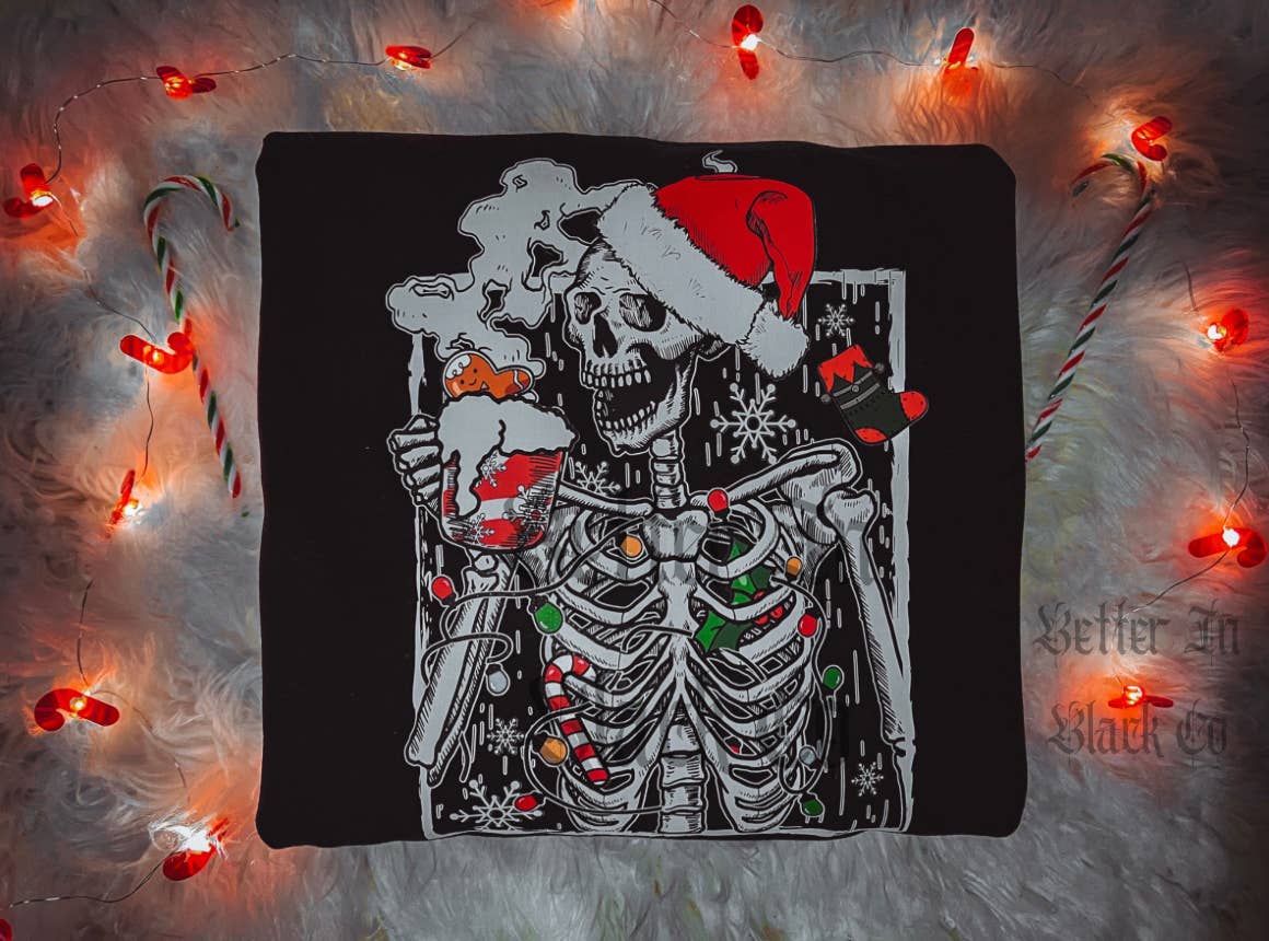 Skeleton Santa Hot Cocoa Creepmas Crewneck Sweatshirt