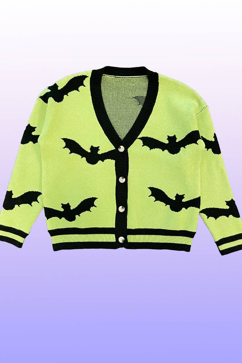 Spooky Print Button Front V-Neckline Cardigan