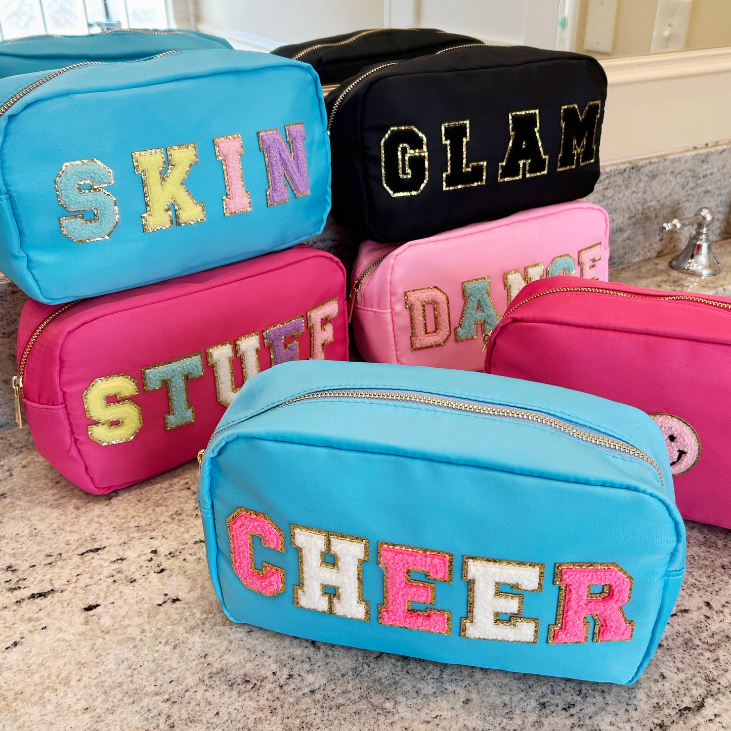 Varsity Letter Patch Cosmetic Toiletry Bag