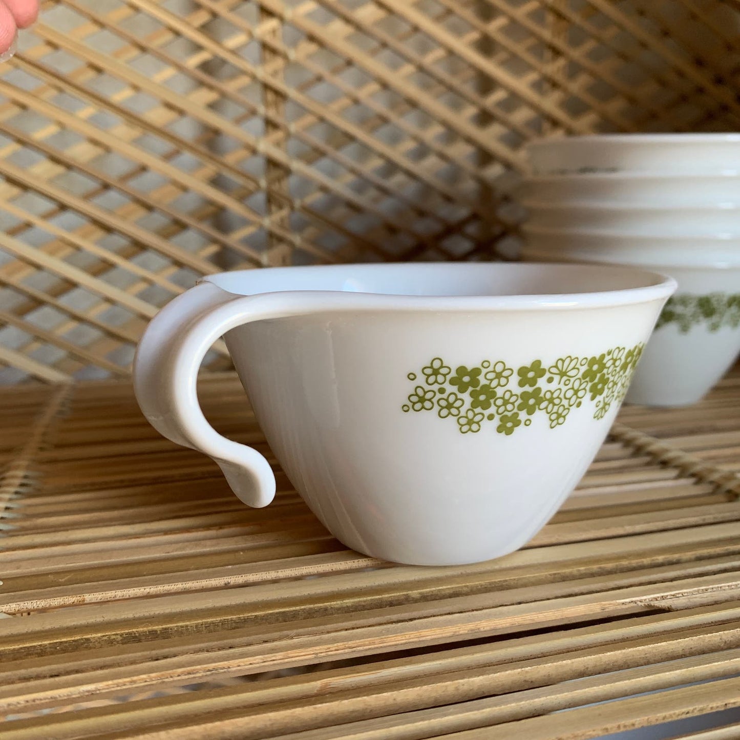 Vintage Green Crazy Daisy Teacups Set of 6