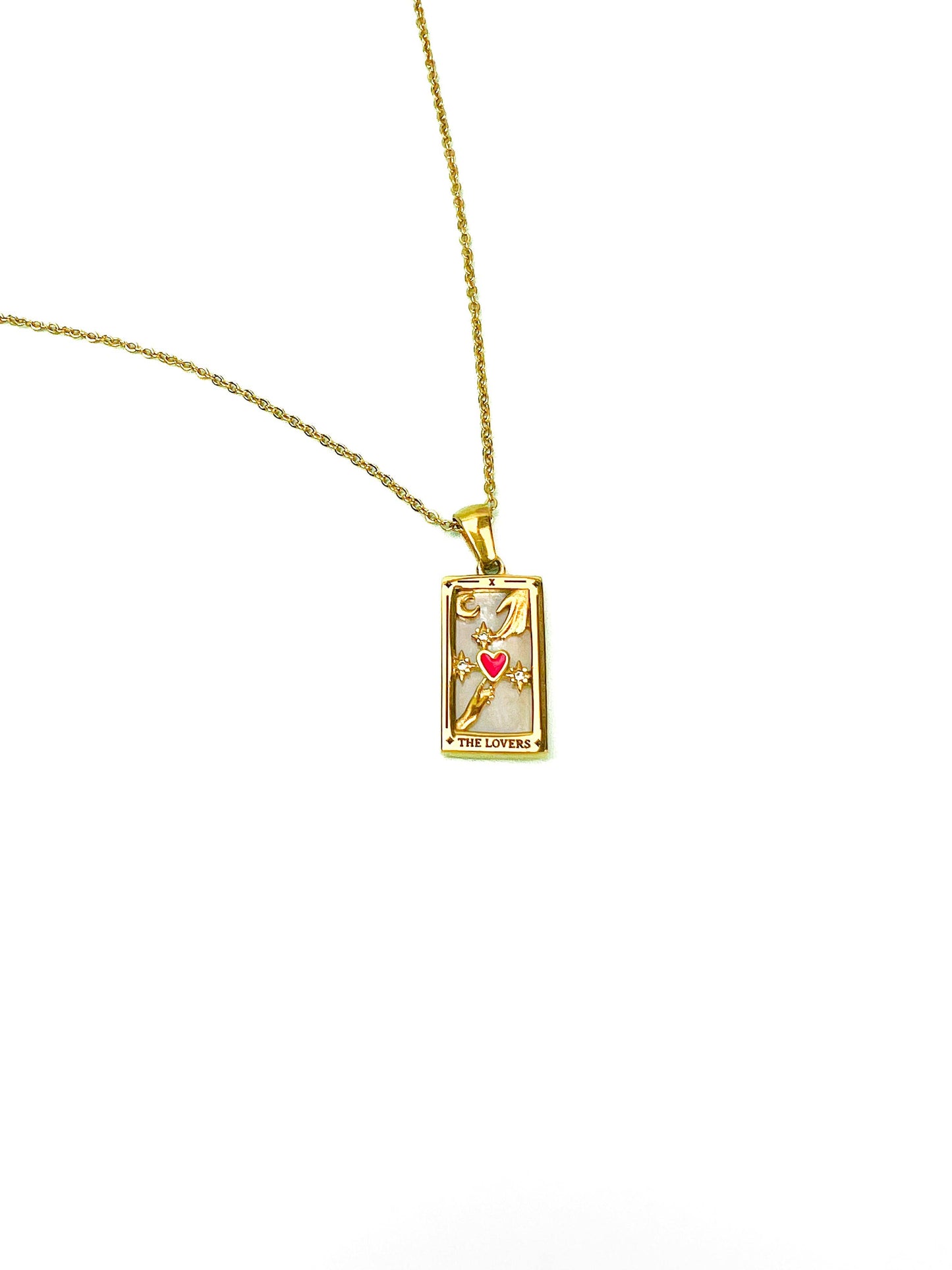 The Lovers Tarot Card Gold Necklace