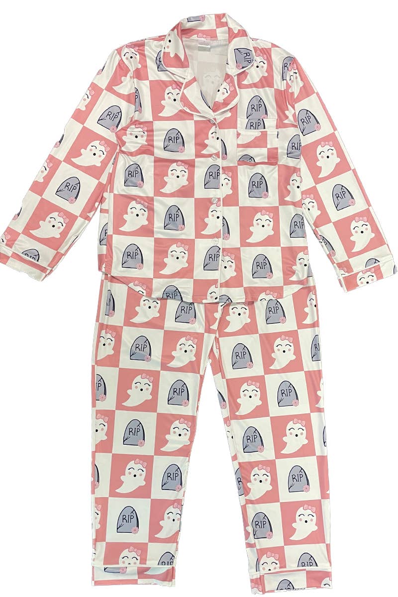 Green & Black Bats Halloween Two Piece Pajama Set