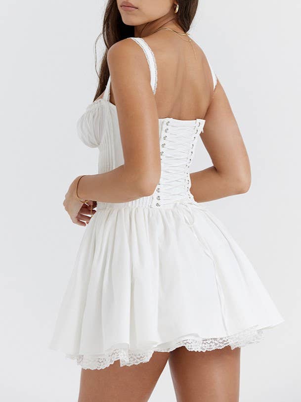 Romantic Cottage Lace Corset Style Mini Dress