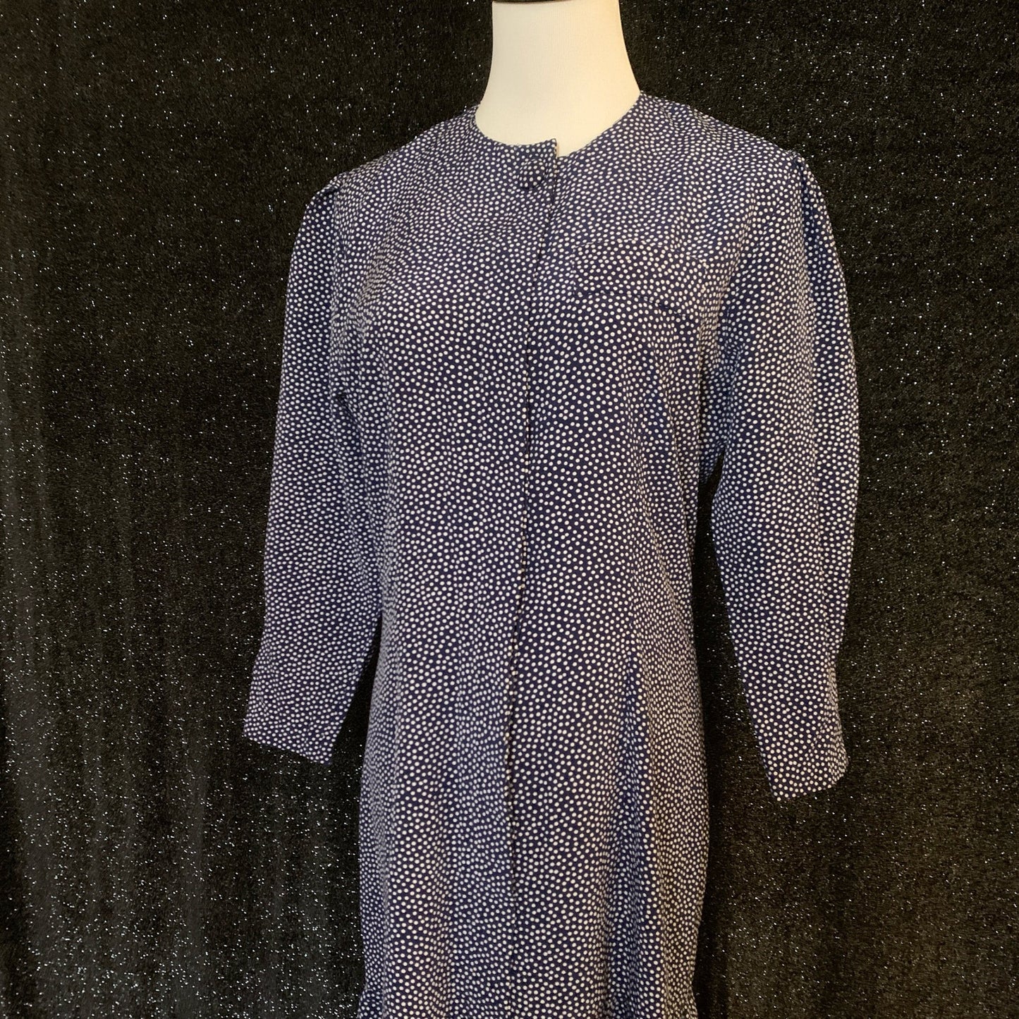 Navy Blue Polka Dot 80s Ruffle Hem Midi Dress