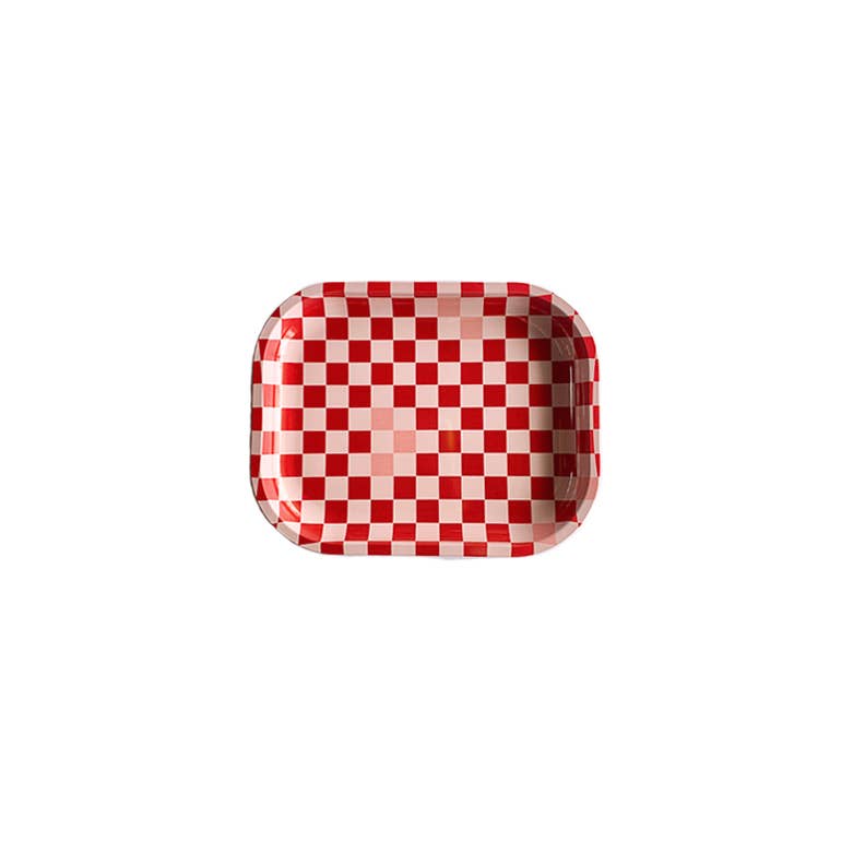 Red & White Checkered Metal Tray