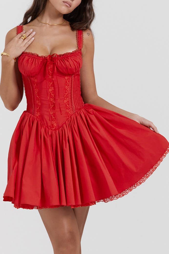 Romantic Cottage Lace Corset Style Mini Dress