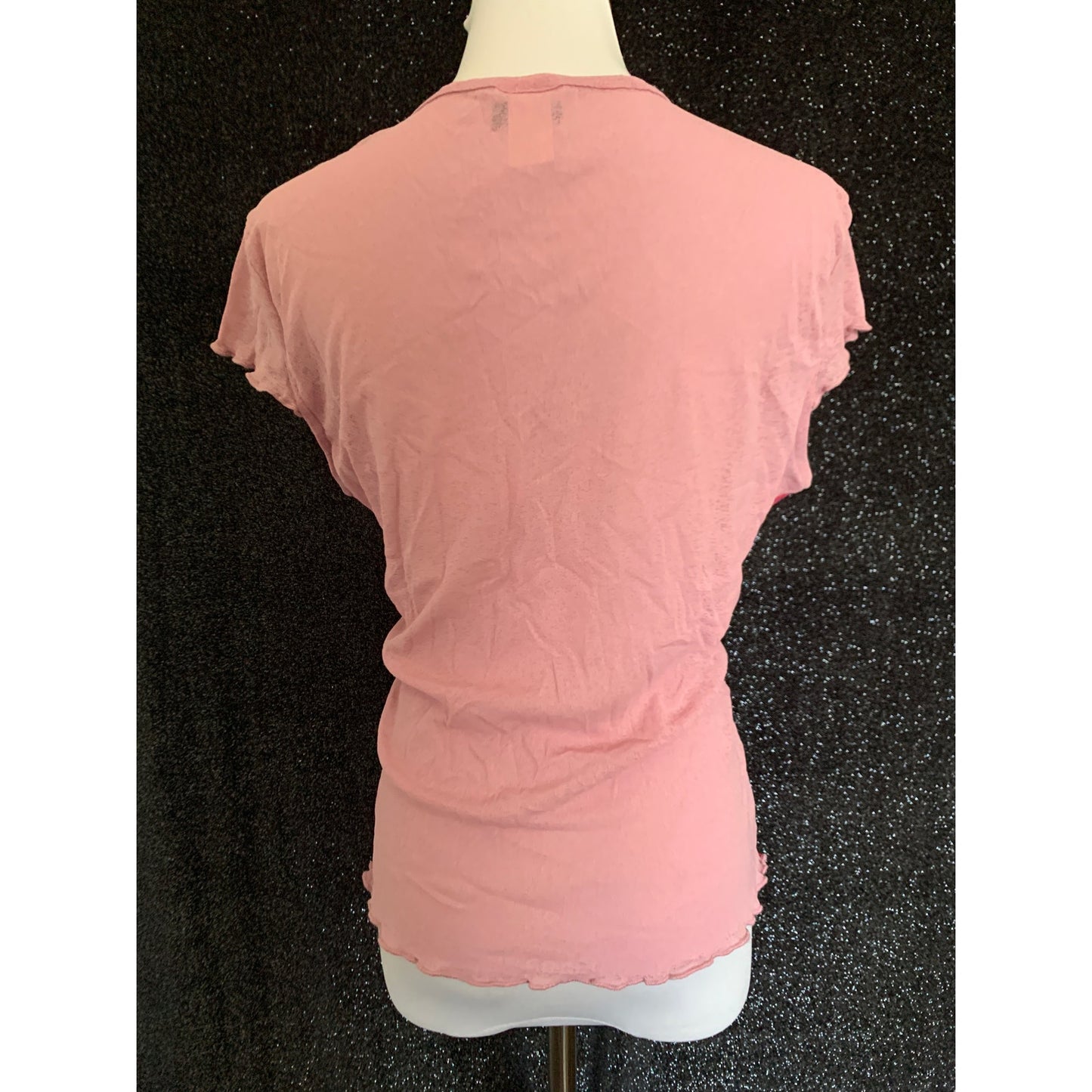 Y2K 2000s Pink Floral Mesh Short Sleeve Shirt
