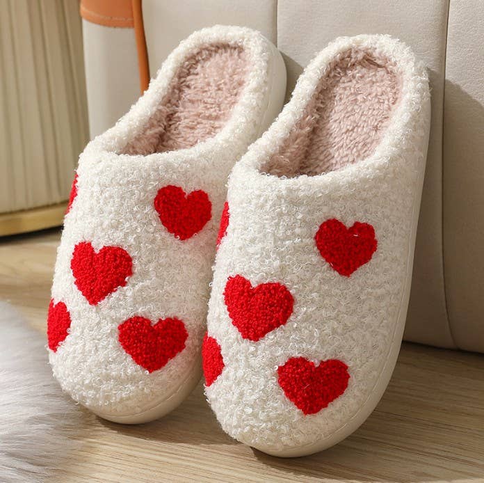 Soft Plush Mushroom Hearts & Rainbow Warm Slippers