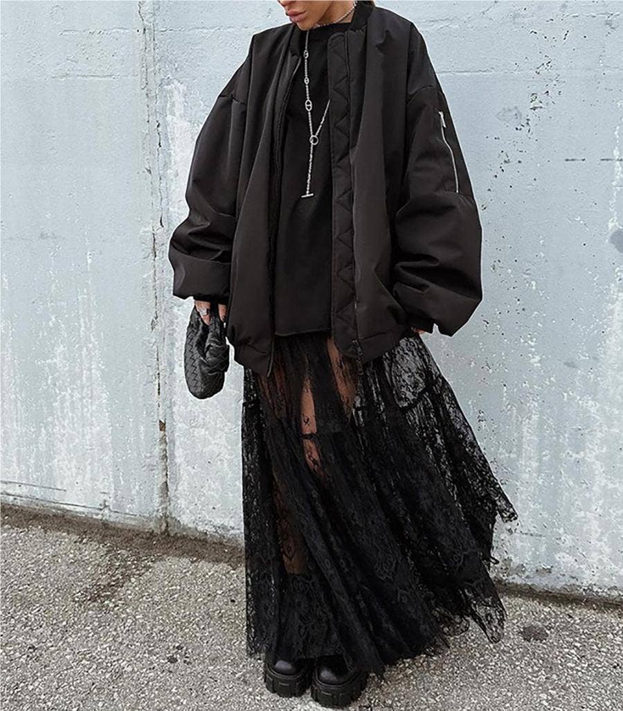 Gothic Mesh Lace High Waist Bustier Maxi Skirt
