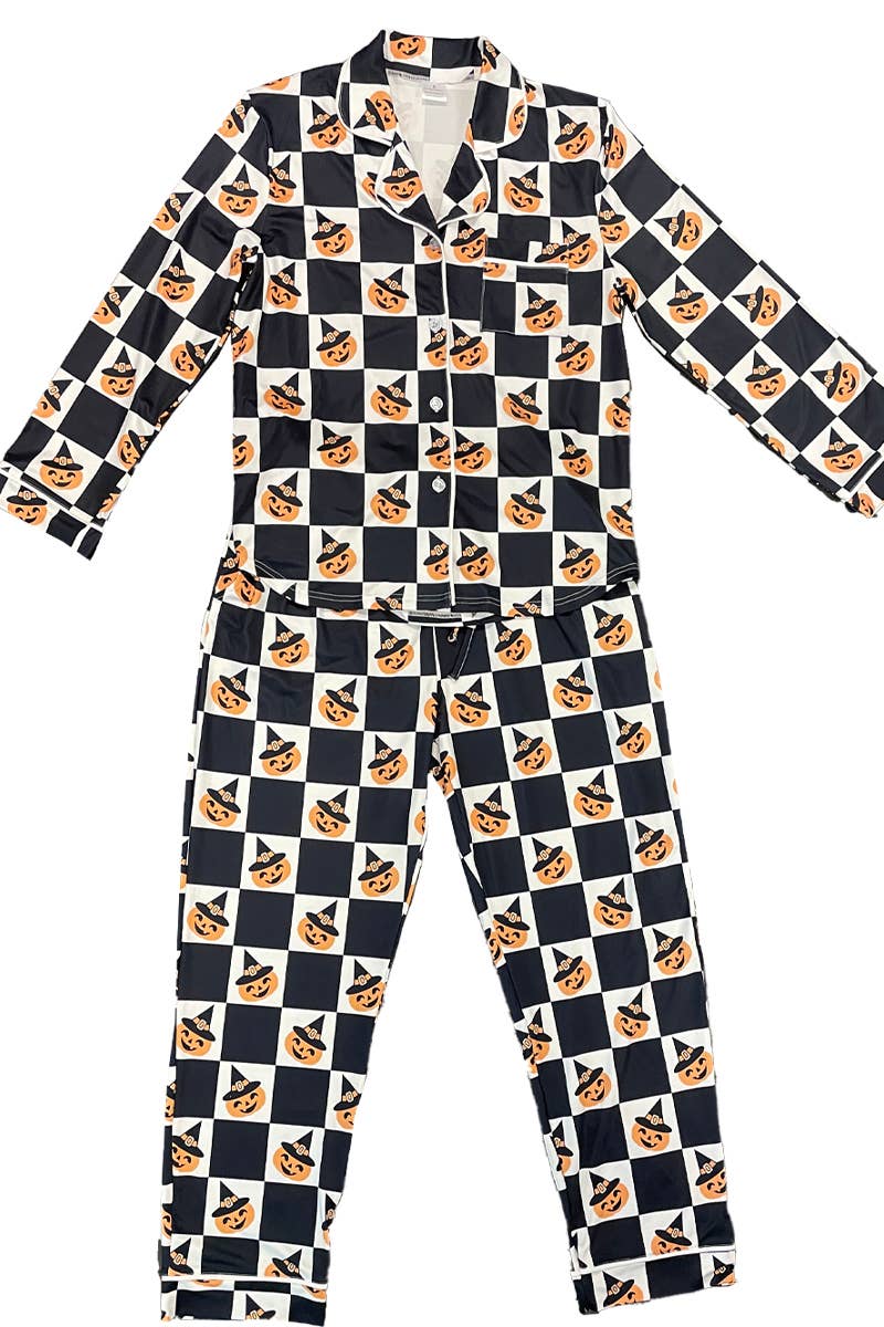 Green & Black Bats Halloween Two Piece Pajama Set