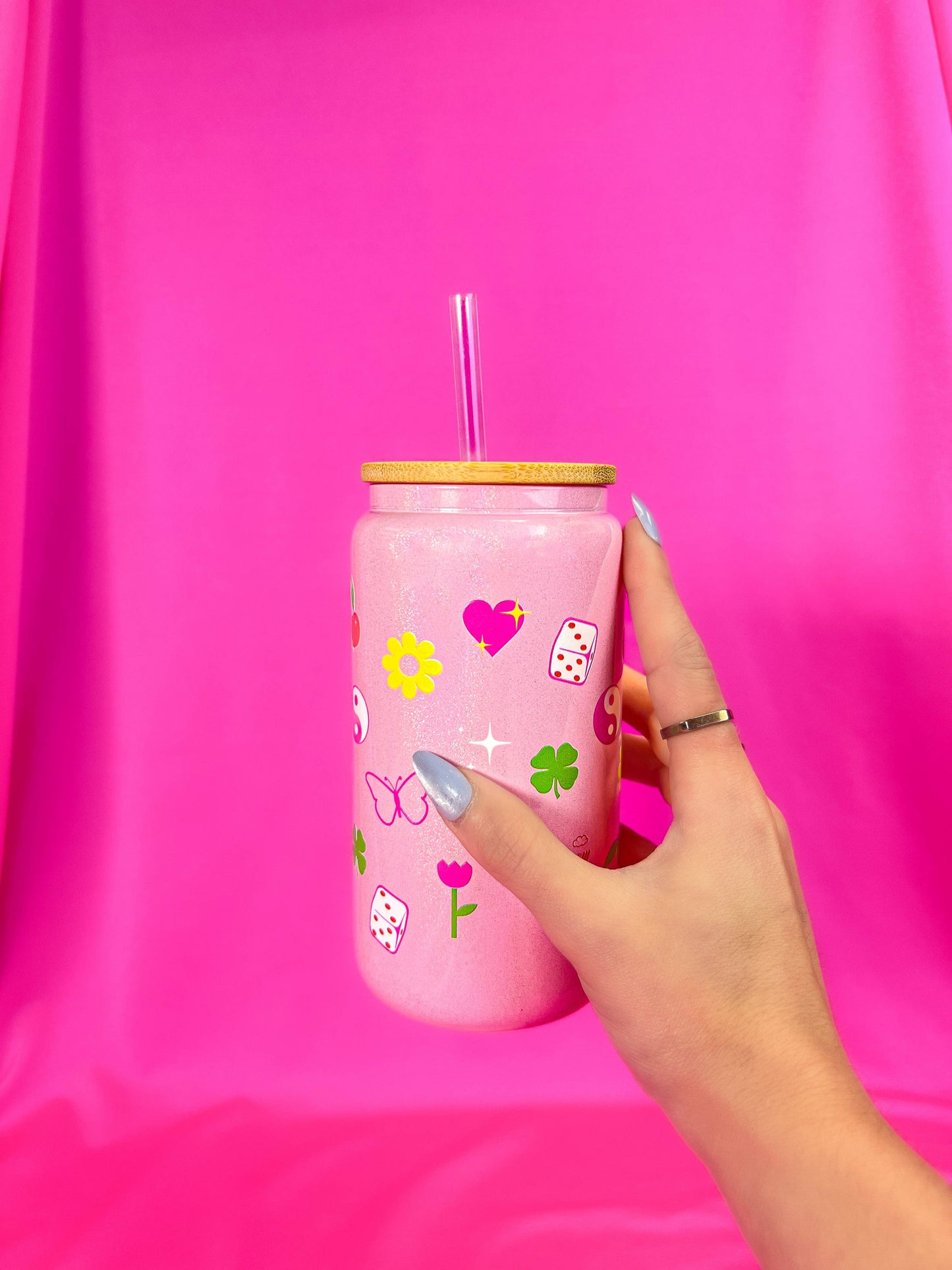 Lucky Charm Pink Glass Tumbler Cup