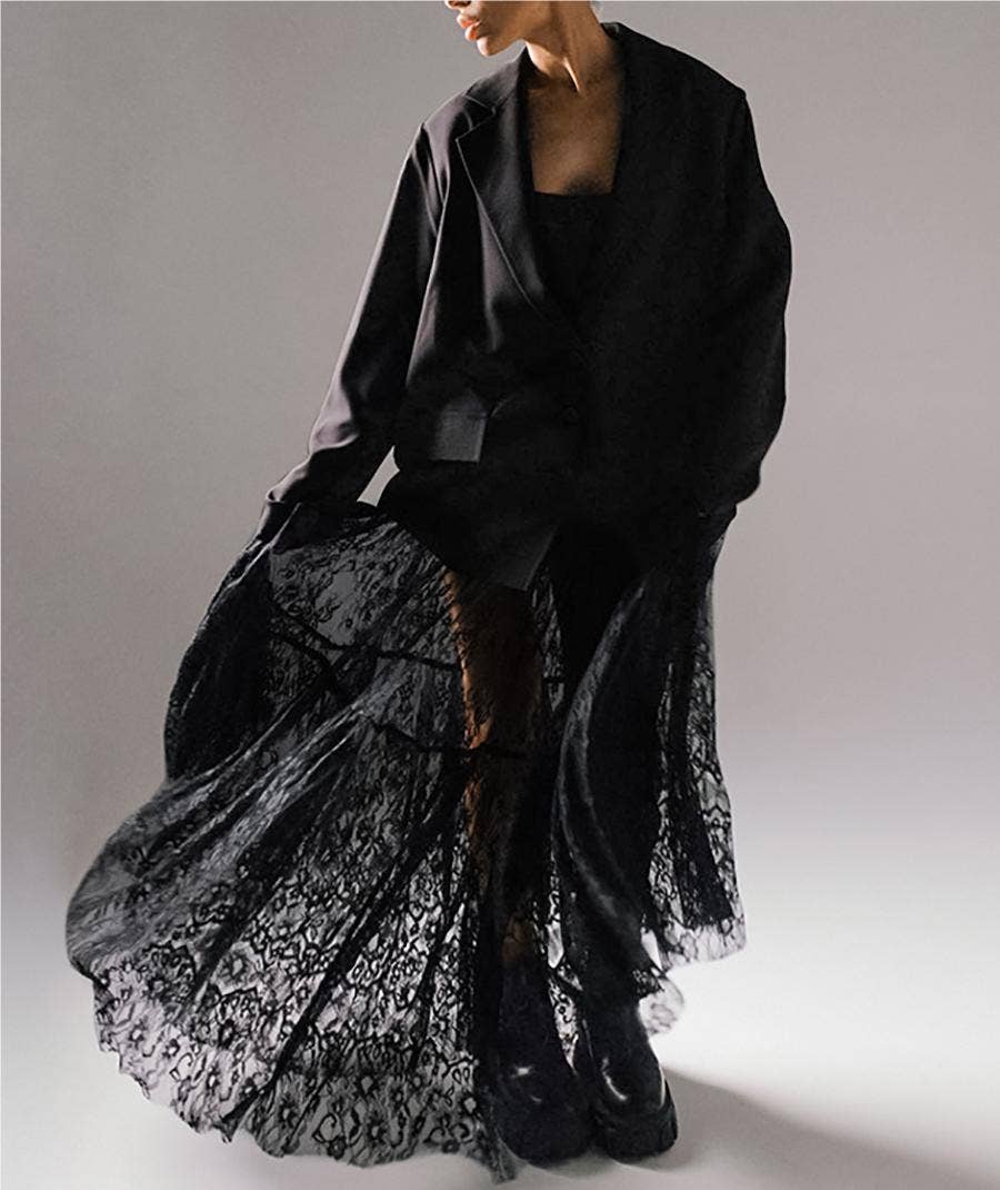 Gothic Mesh Lace High Waist Bustier Maxi Skirt