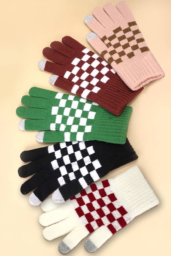 Checker Wool Touchscreen Winter Gloves
