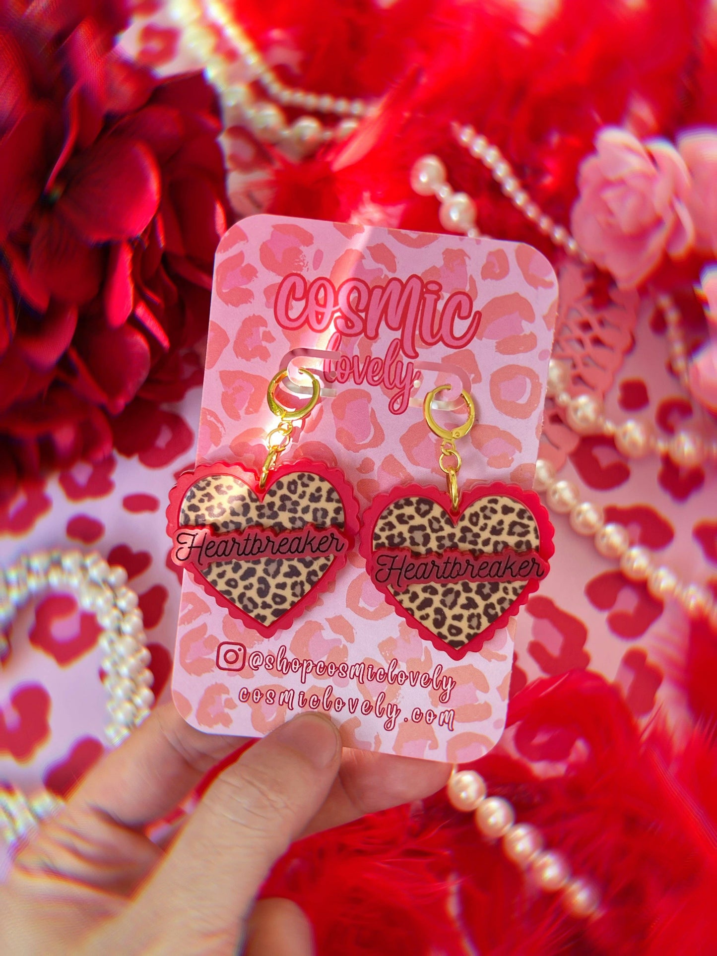 Heartbreaker Leopard Red Heart Earrings