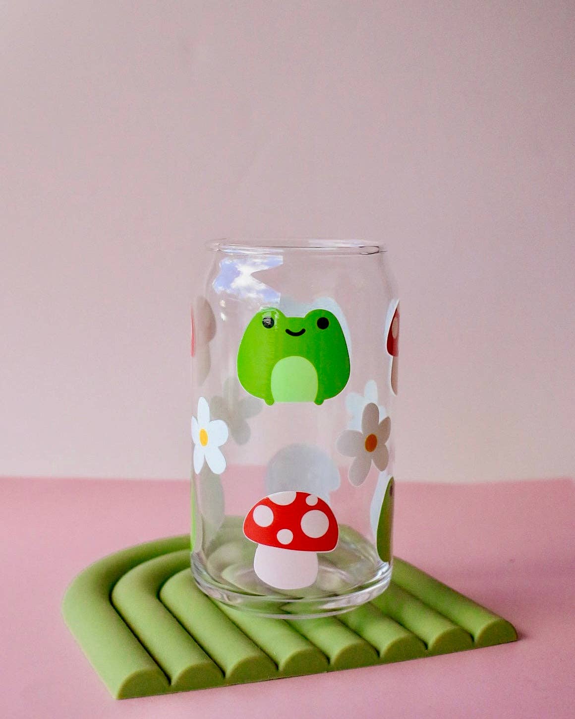 Mushroom Frog Floral Glass Tumbler Cup