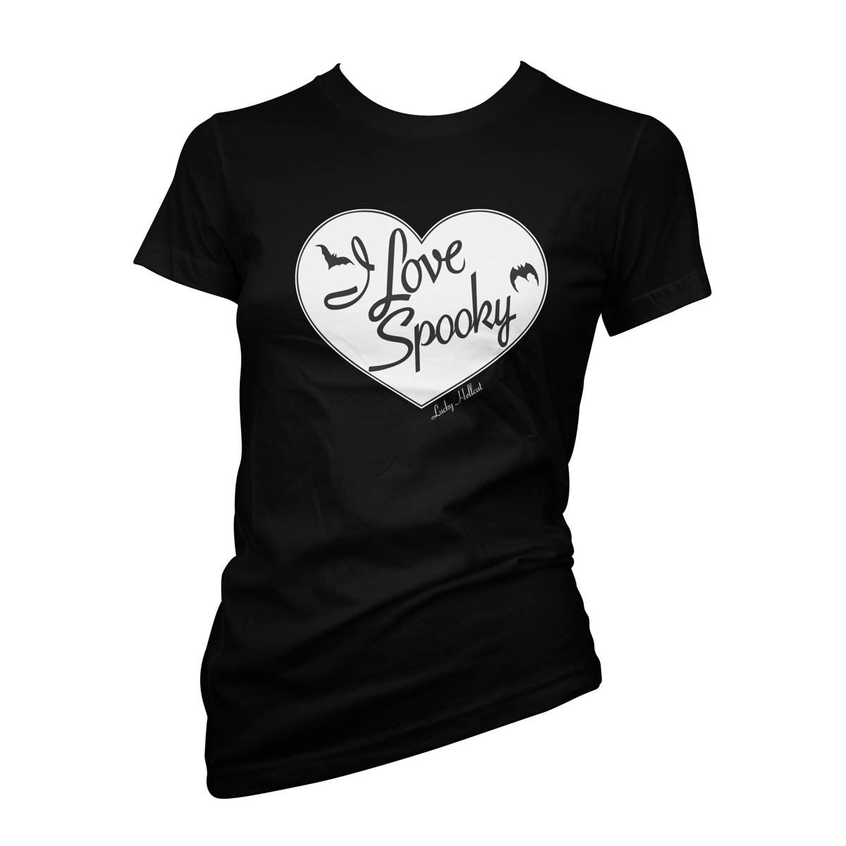 I Love Spooky Bats Black & White Heart Fitted Shirt