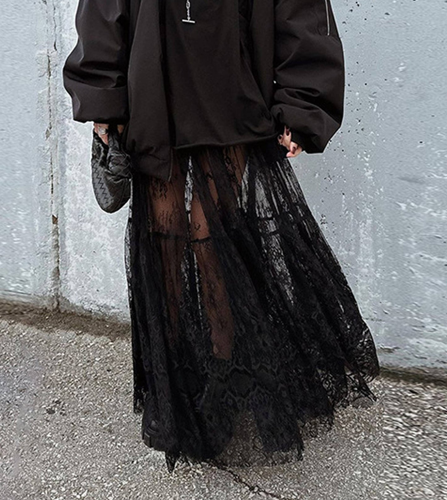 Gothic Mesh Lace High Waist Bustier Maxi Skirt