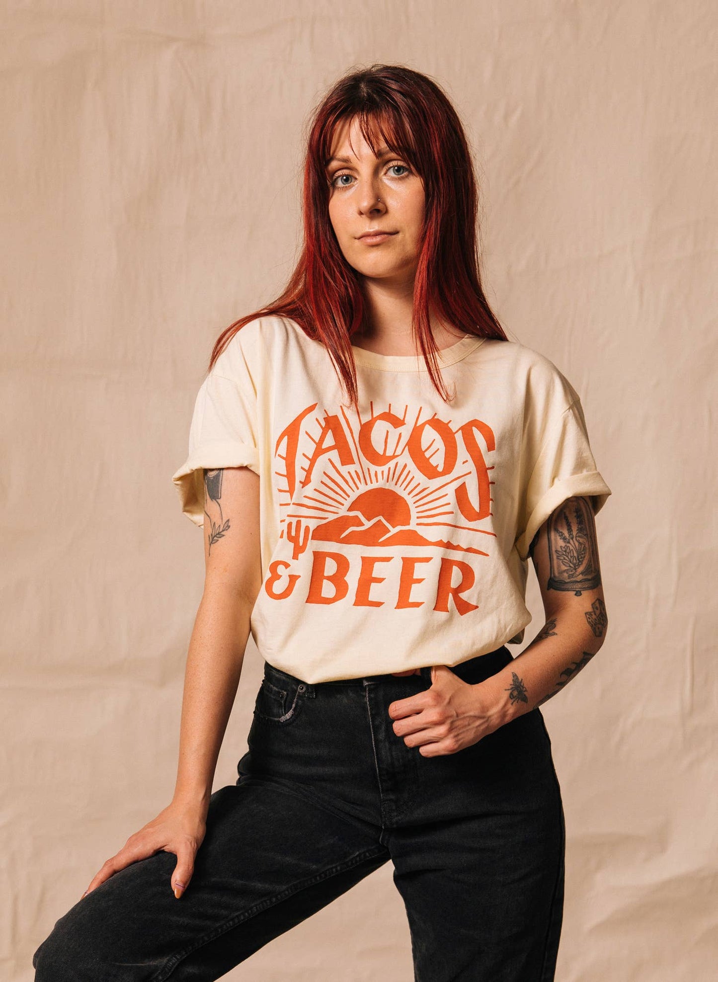 Tacos & Beer Western Vintage Style Unisex Tee