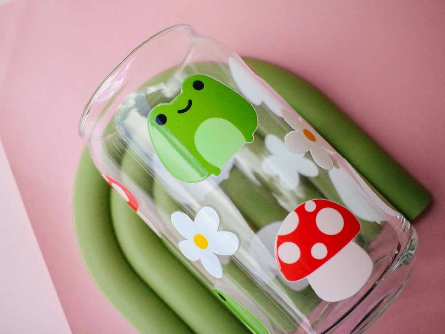 Mushroom Frog Floral Glass Tumbler Cup
