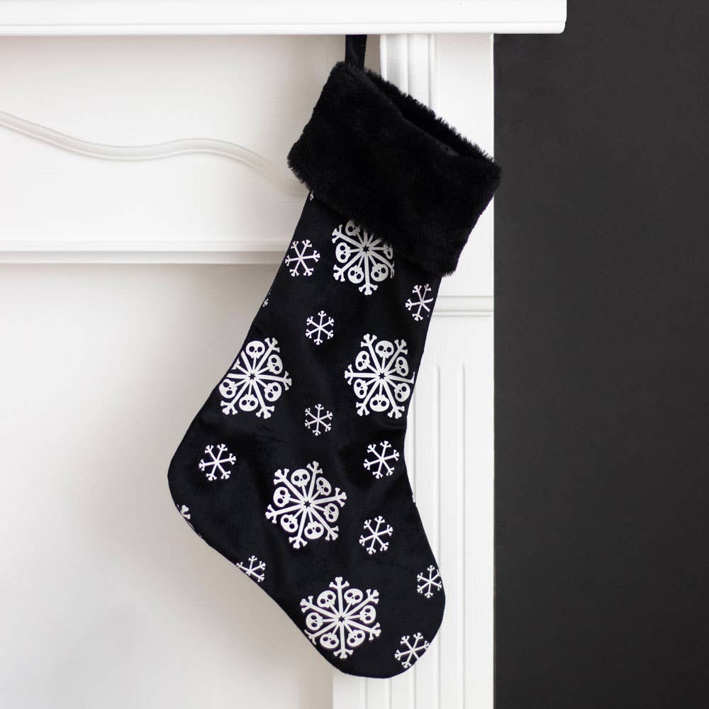 Black Goth Skull Snowflake Christmas Stocking
