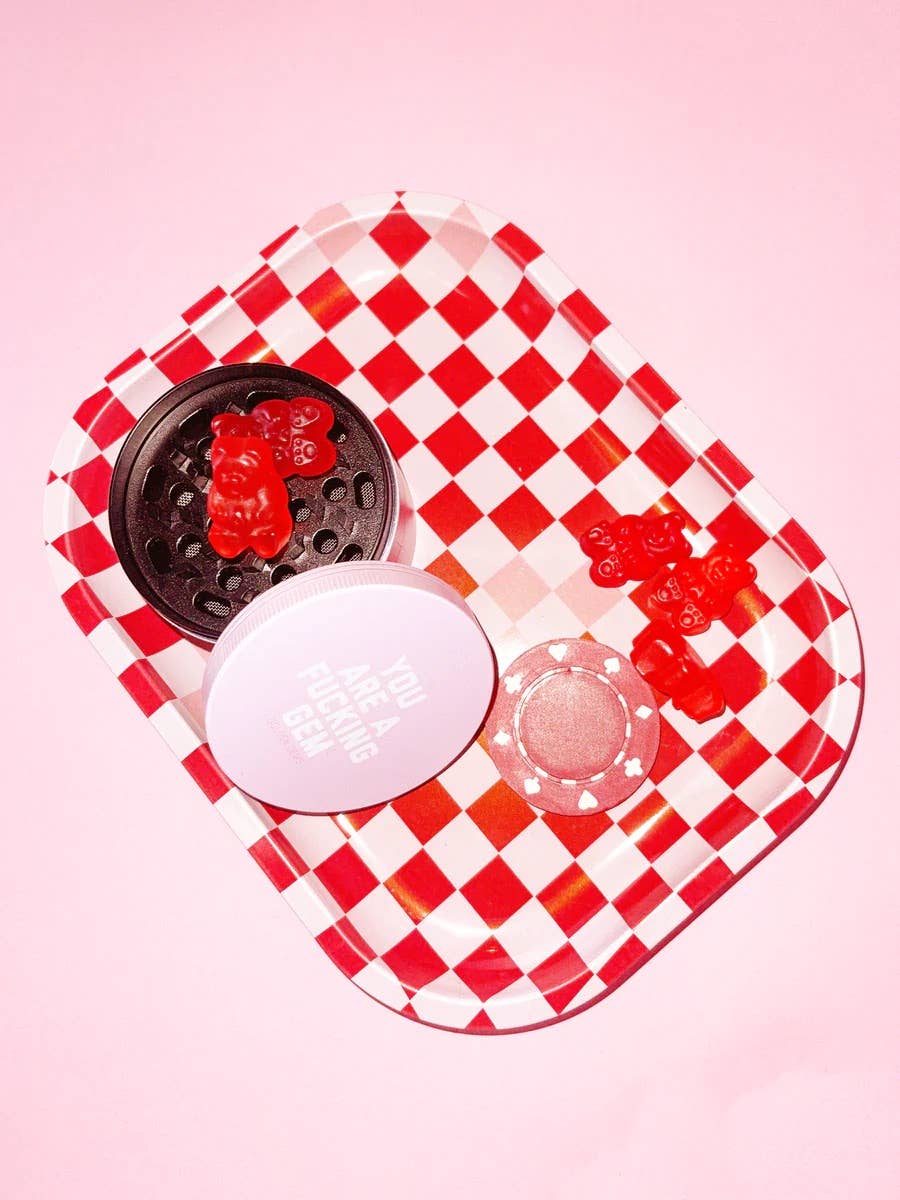 Red & White Checkered Metal Tray