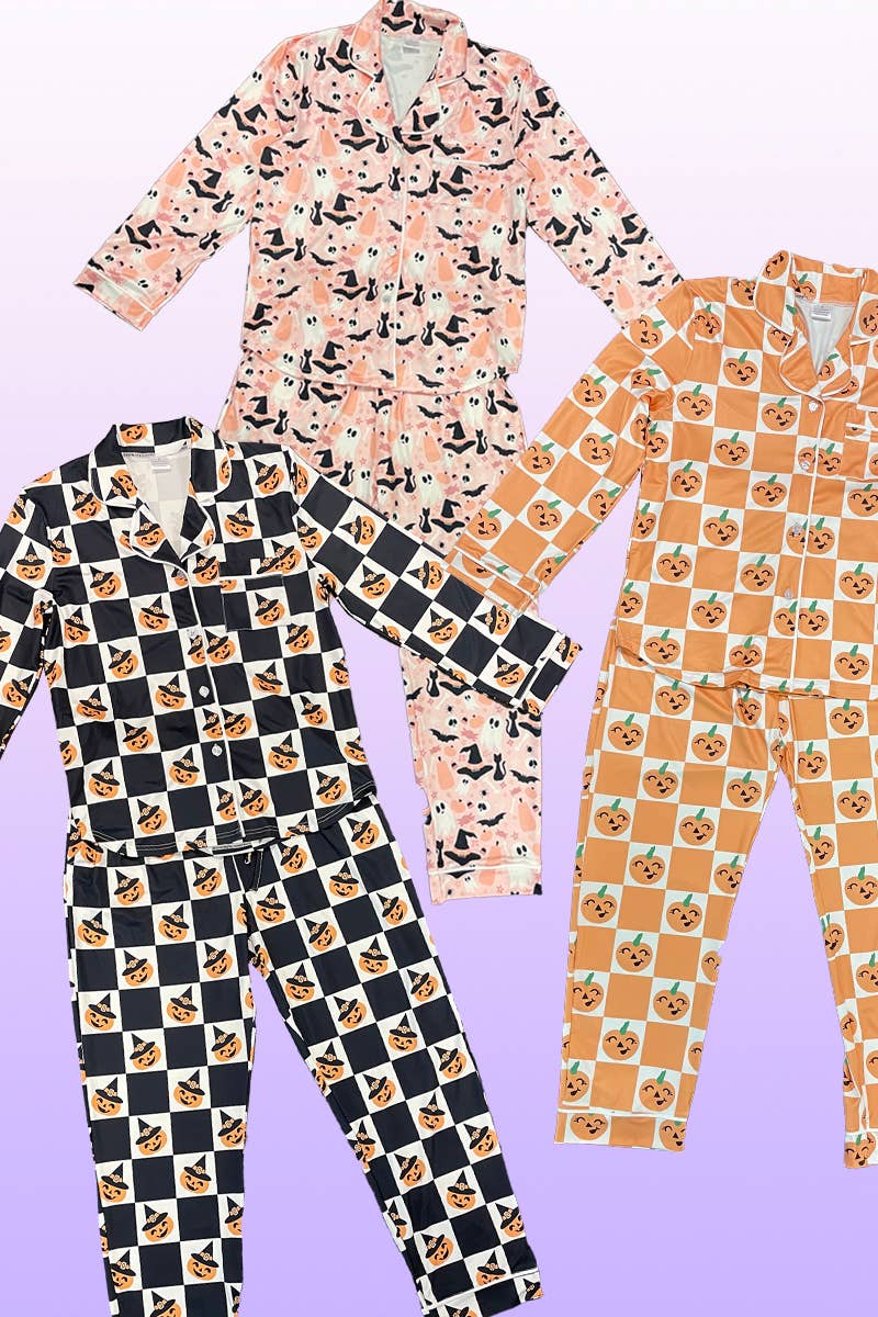Green & Black Bats Halloween Two Piece Pajama Set