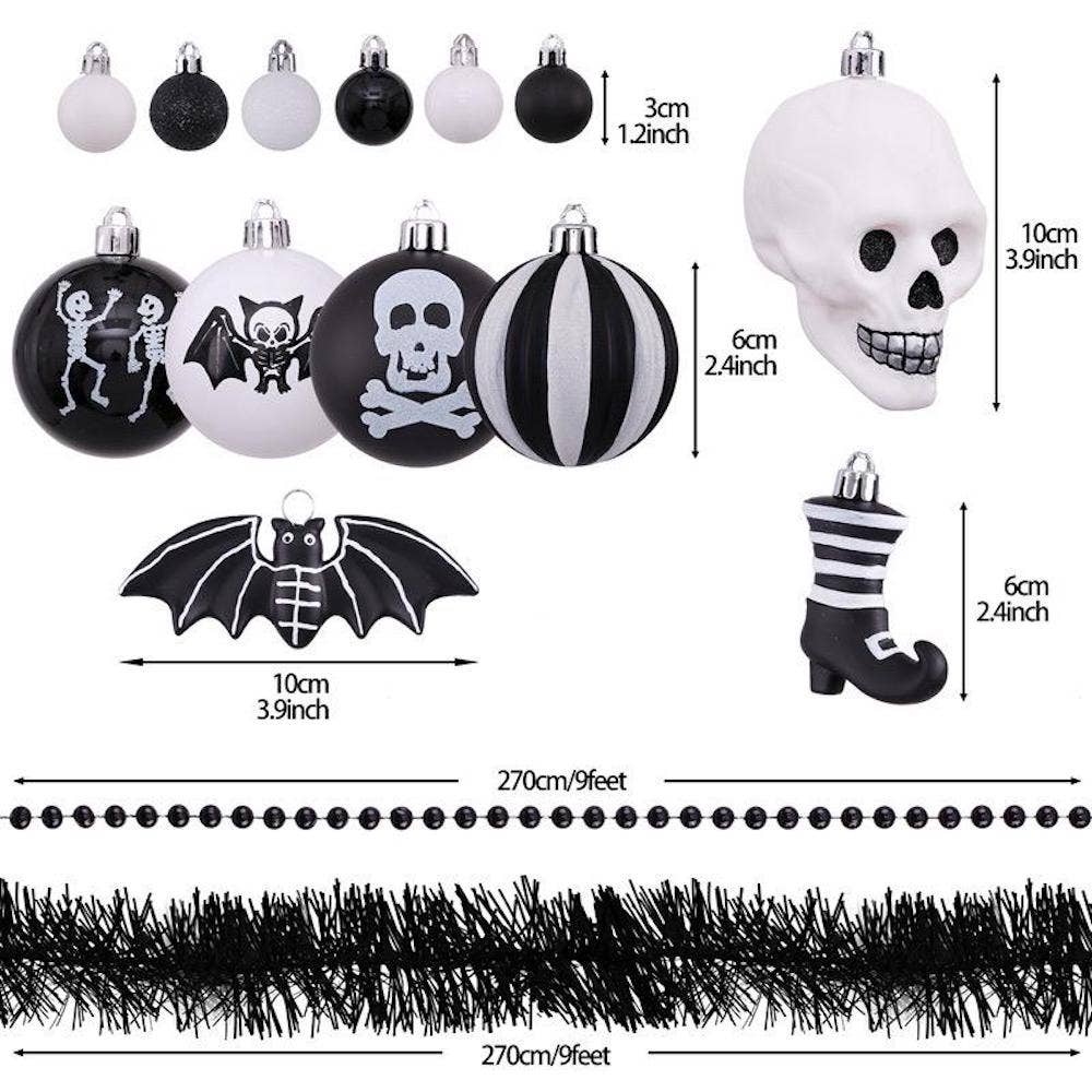 Skeleton Black and White Ornament Set