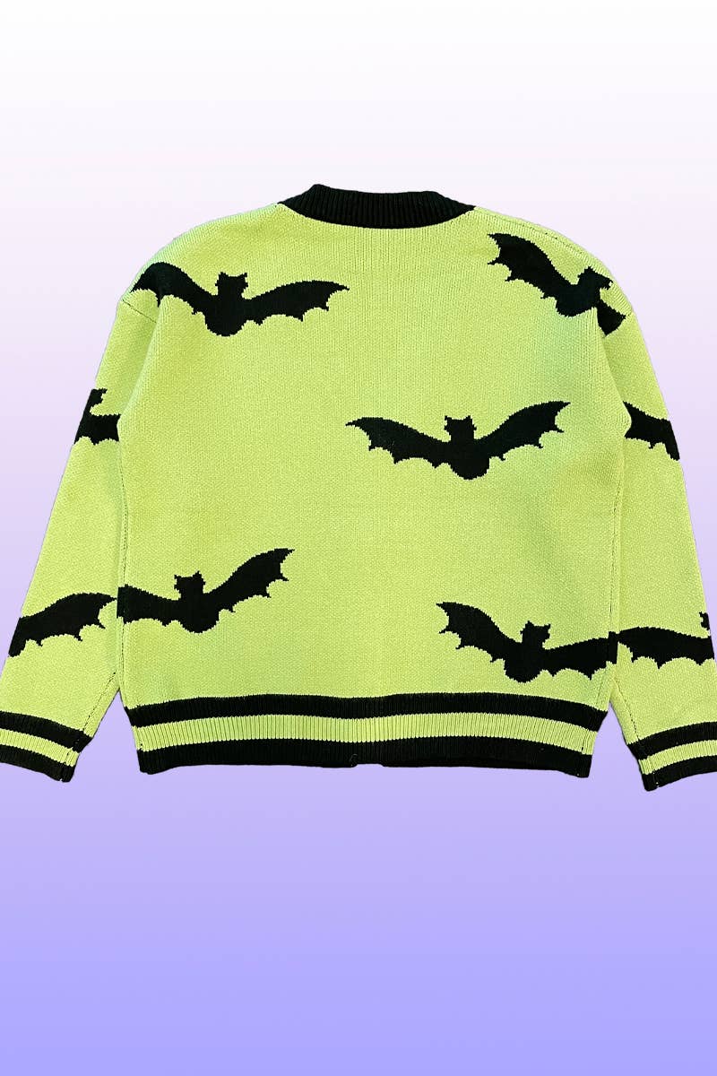 Spooky Print Button Front V-Neckline Cardigan