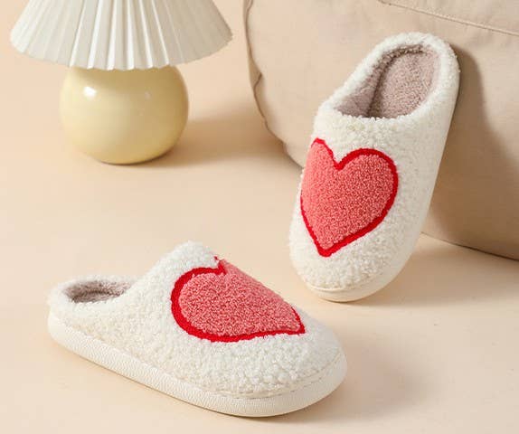 Soft Plush Mushroom Hearts & Rainbow Warm Slippers