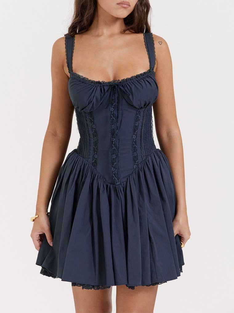 Romantic Cottage Lace Corset Style Mini Dress
