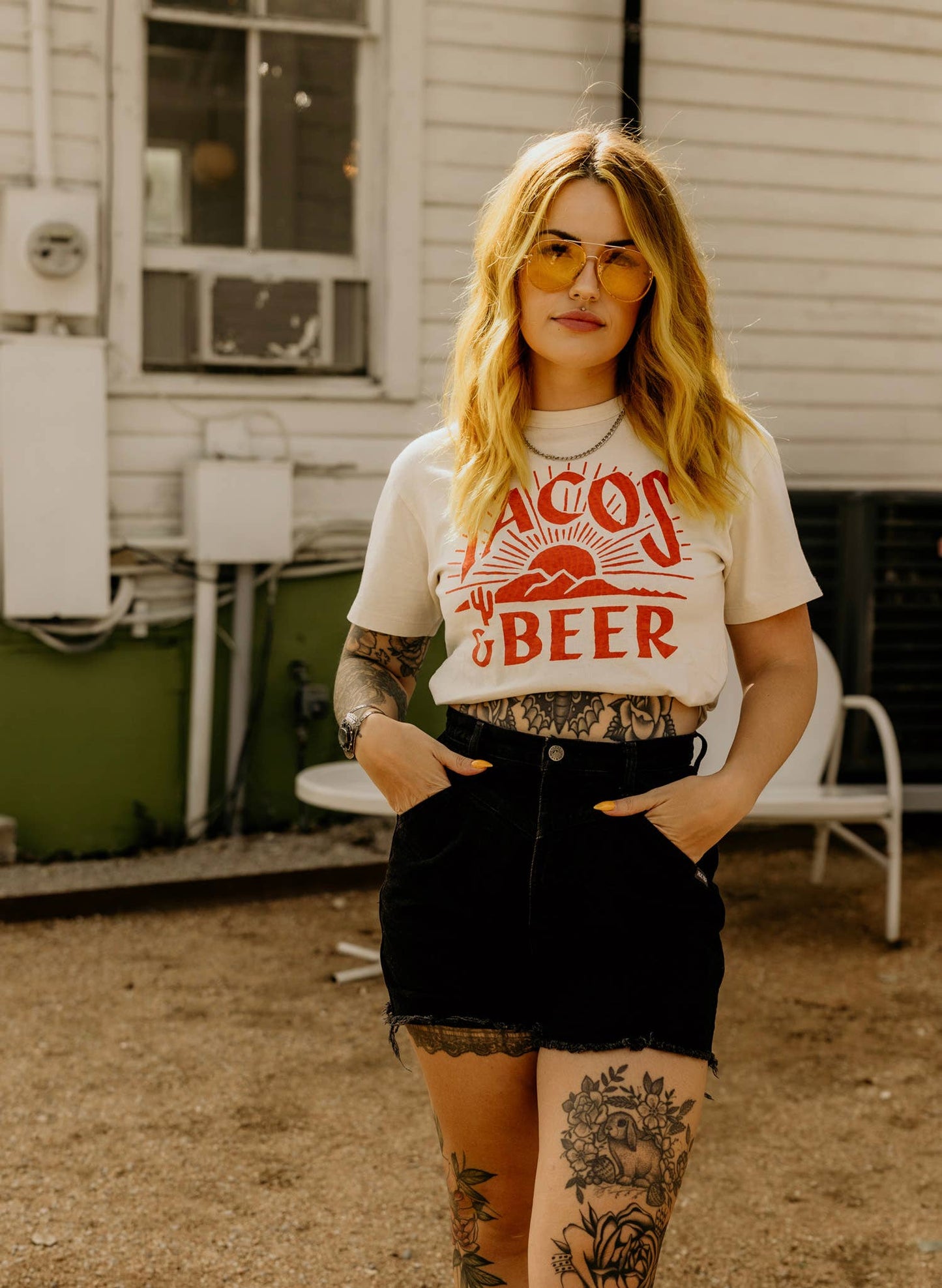 Tacos & Beer Western Vintage Style Unisex Tee