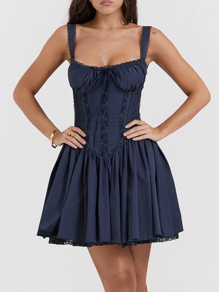 Romantic Cottage Lace Corset Style Mini Dress