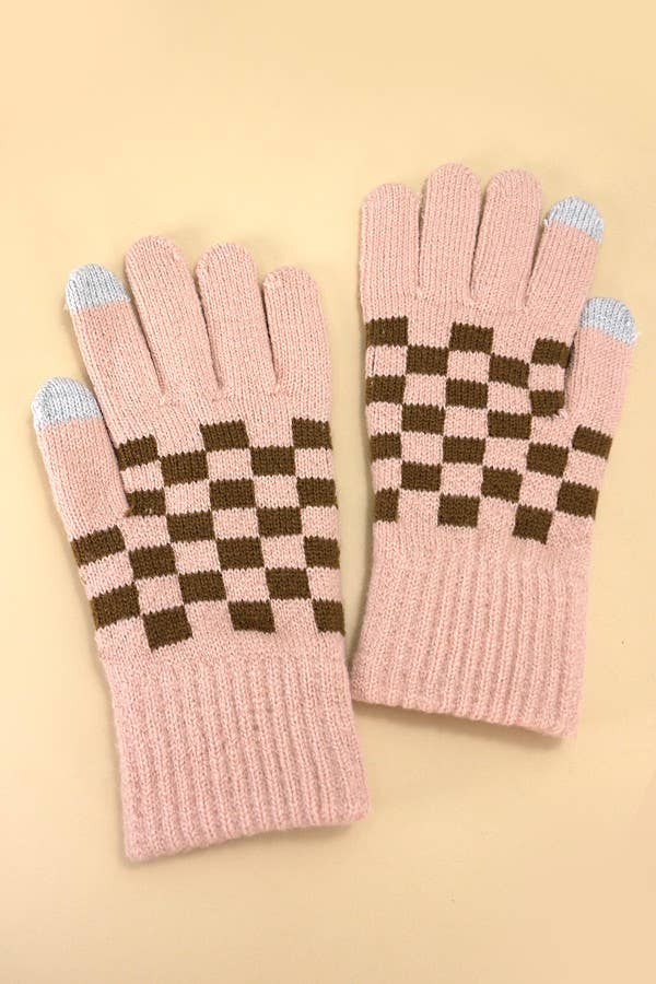 Checker Wool Touchscreen Winter Gloves
