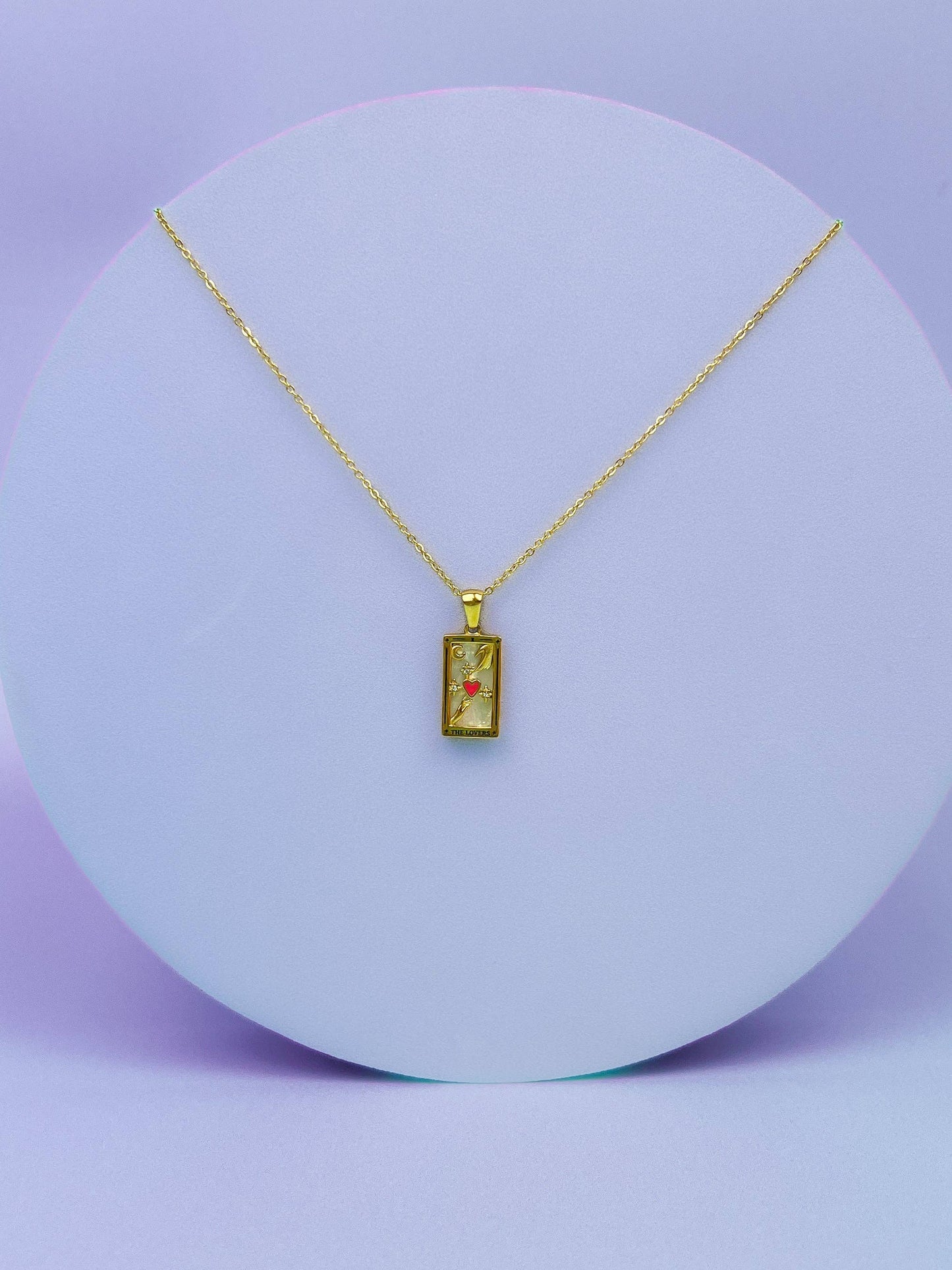 The Lovers Tarot Card Gold Necklace