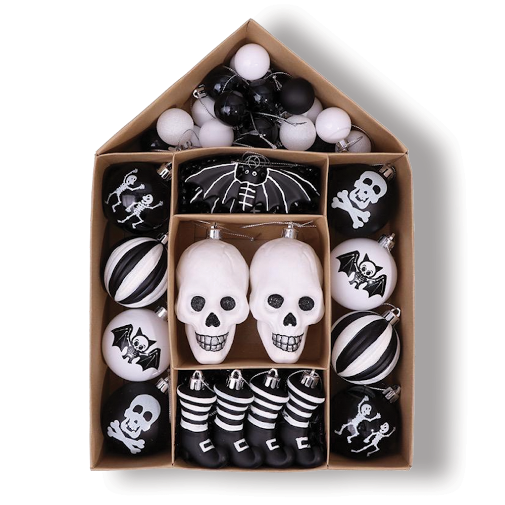 Skeleton Black and White Ornament Set