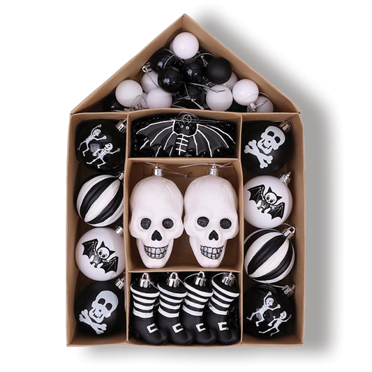 Skeleton Black and White Ornament Set