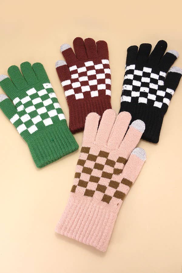 Checker Wool Touchscreen Winter Gloves