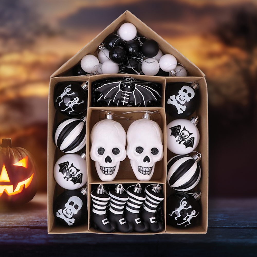 Skeleton Black and White Ornament Set