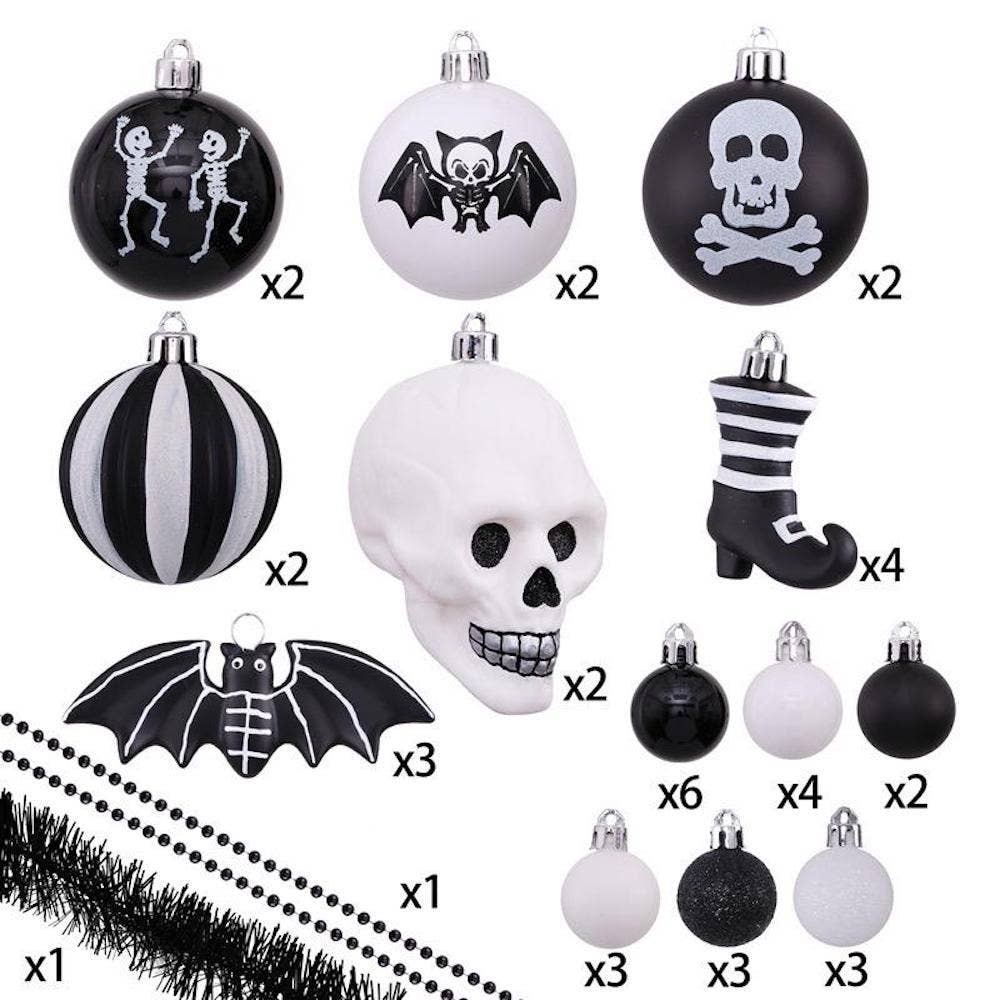 Skeleton Black and White Ornament Set