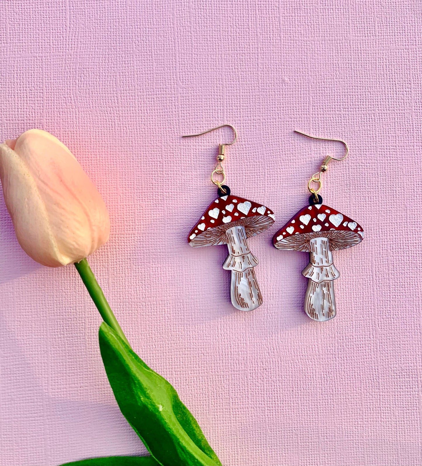 I Love You Very Mushroom Heart Earrings