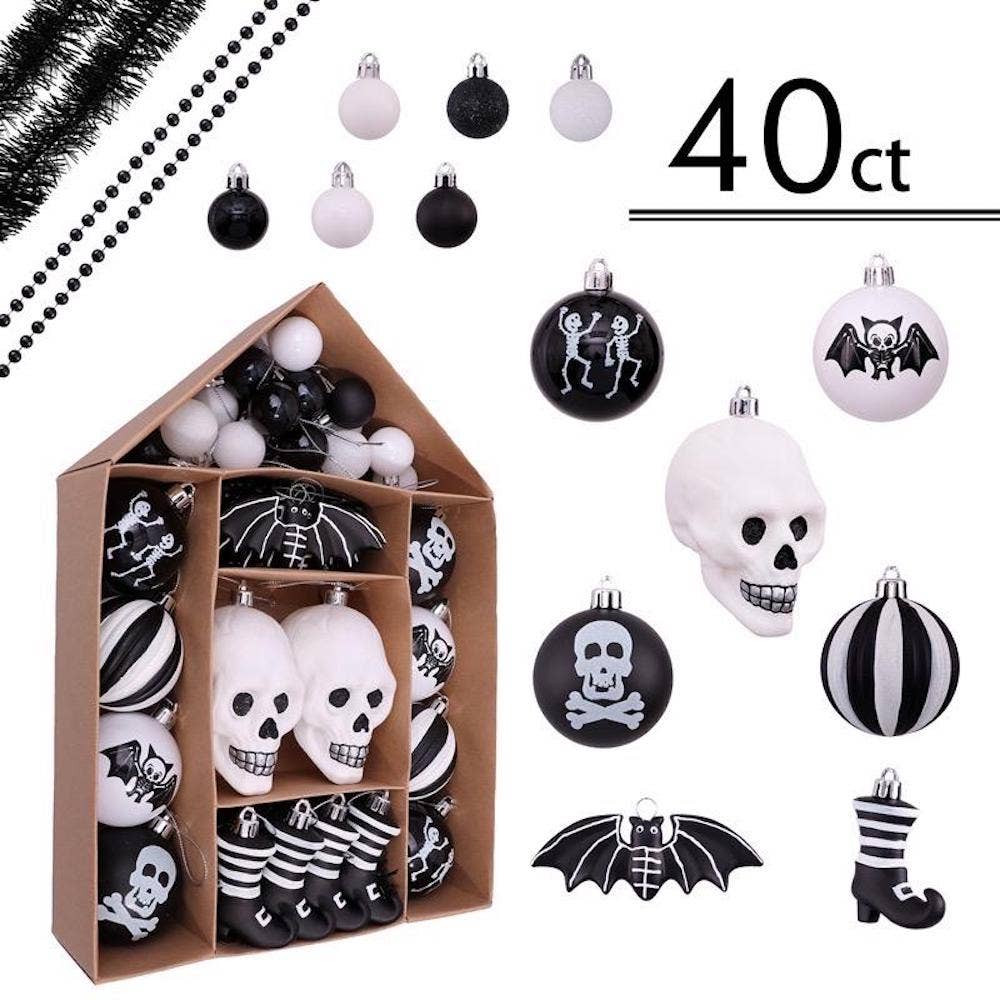 Skeleton Black and White Ornament Set