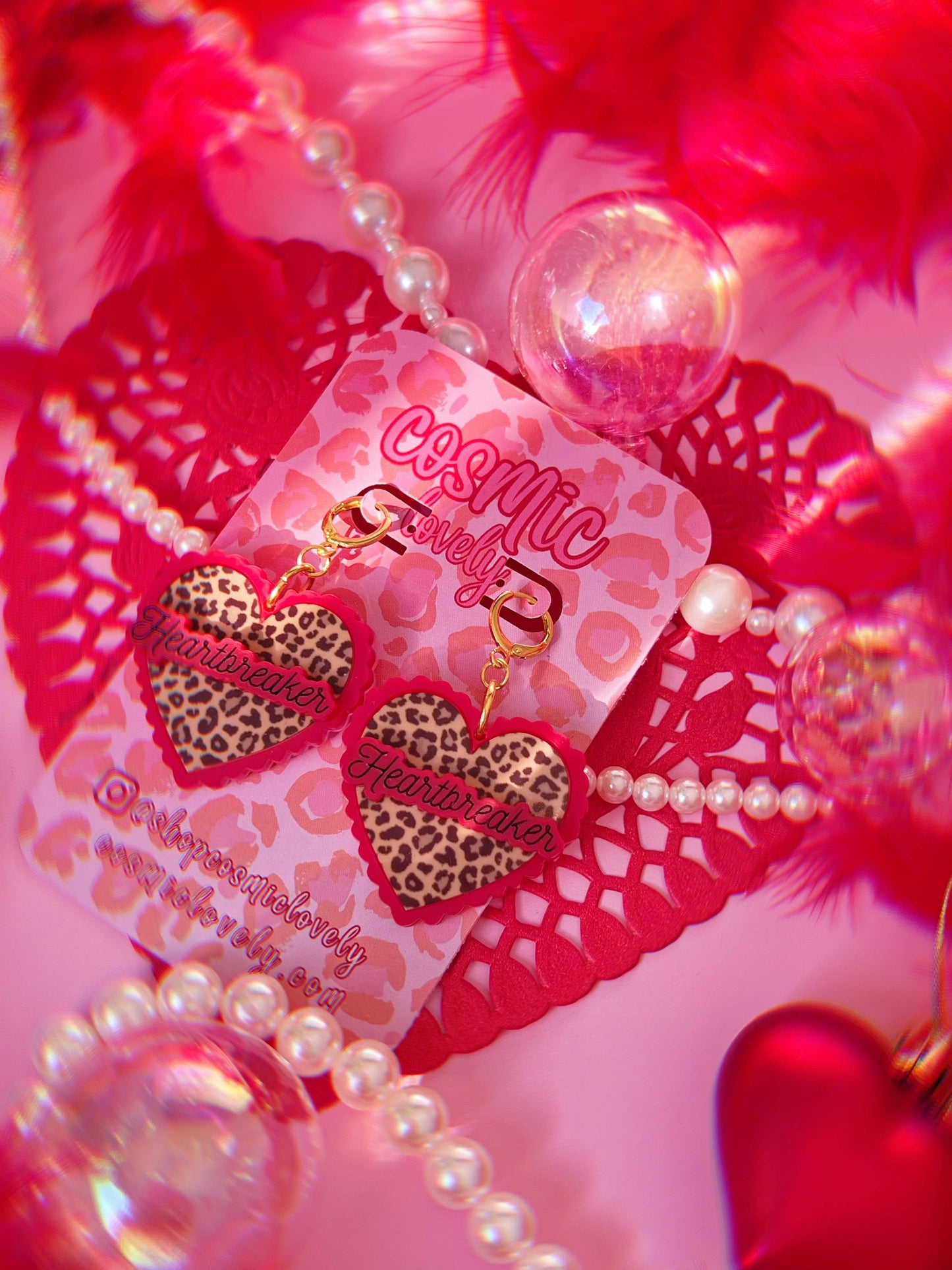 Heartbreaker Leopard Red Heart Earrings