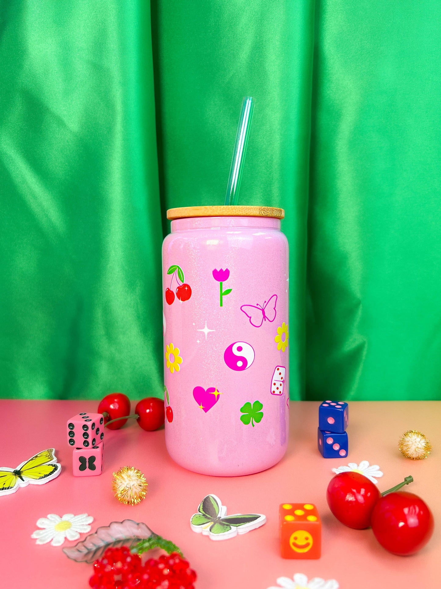 Lucky Charm Pink Glass Tumbler Cup